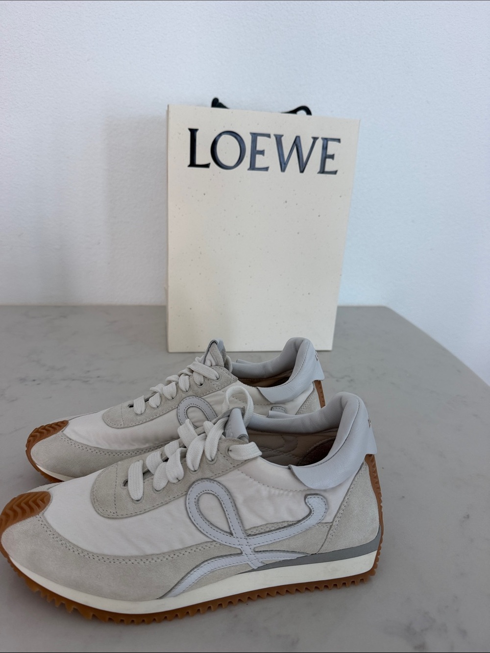Loewe White and Tan Suede-Trim Runner Sneakers